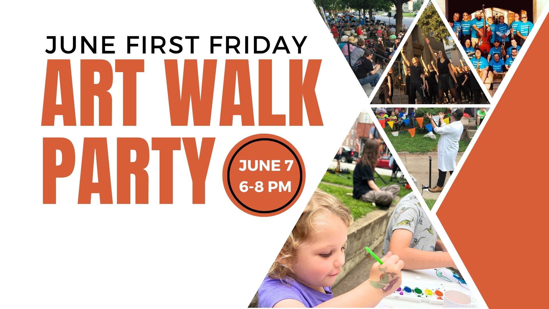 Image of kids playing and bands playing during past parties.